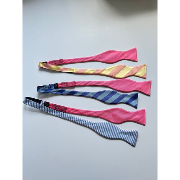 Set of 3 Bow Ties Blue Yellow Striped Pink Back Groomsmen Wedding Formal Prom - Picture 1 of 4